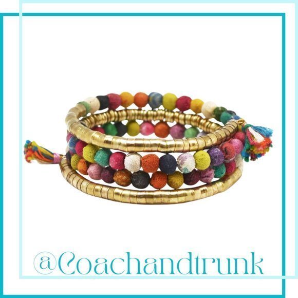 New With Tags Artisan Crafted Sari Cloth Bracelet With Tassels Semi Adjustable - Picture 1 of 8
